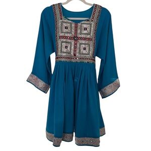 2 Piece Afghan Long Sleeve Blue Dress w/Pants